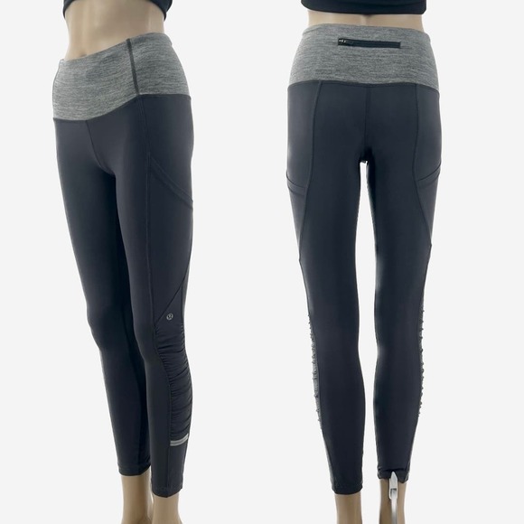 Lululemon Ruched Leg Pants Womens size 4 Gray Pockets Reflective Stretch - Picture 1 of 13